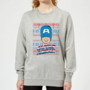Marvel Captain America Face Womens Christmas Sweatshirt - Grey - 3XL