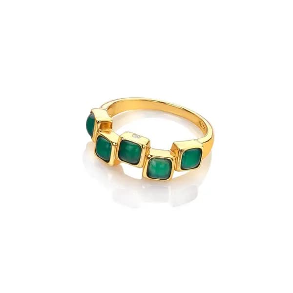Hot Diamonds x Gemstones Square Stepped Green Agate Ring DR268/M Size: