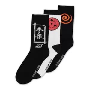 Naruto Shippuden Sasuke Symbol Crew Socks (3Pk), Male, 43/46, Black/White (Cr206027Nrt-43/46)