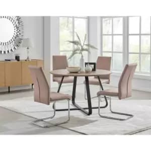 Furniture Box Santorini Brown Wood Contemporary Round Dining Table and 4 Cappuccino Beige Lorenzo Chairs Set