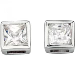 Ladies Beginnings Sterling Silver Cubic Zirconia Square Stud Earrings
