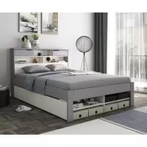 Fabio Grey and White Wooden Bed Double With 2 Drawer