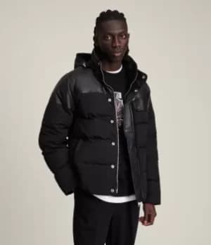 AllSaints Mens Woodrow Puffer Coat, Black, Size: M
