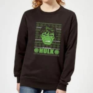 Marvel Hulk Face Womens Christmas Sweatshirt - Black