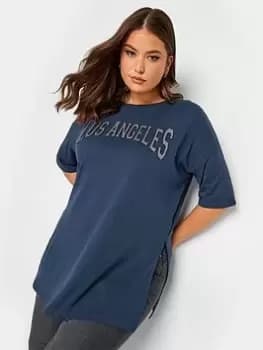 Yours Split Hem T-Shirt - Blue Size 16, Women