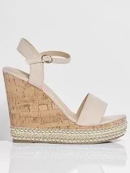 Boohoo Studded Cork Wedge Sandals - Nude, Nude, Size 7, Women