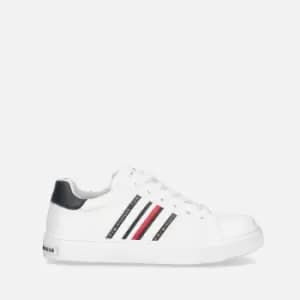 Tommy Hilfiger Kids Low Cut Stripe Faux Leather Velcro Trainers - UK 1 Kids