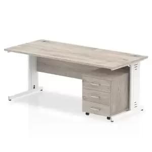 Impulse 1800 x 800mm Straight Office Desk Grey Oak Top White Cable