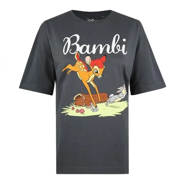 Disney Bambi Springing Ladies Oversized T Shirt Dark Grey