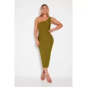 I Saw It First Olive Green Textured One Shoulder Maxi Dress - Green