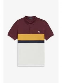 Fred Perry Colourblock Polo Shirt, Mahogany, Size 2XL, Men
