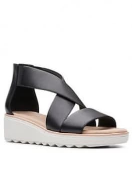 Clarks Jillian Rise Low Leather Wedge Sandal - Black