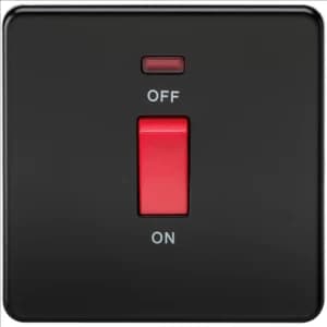 KnightsBridge 45A 1G DP 230V Screwless Matt Black Electric Switch With Neon