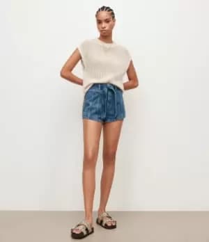 AllSaints Womens Frankie High-Rise Denim Shorts, Mid Indigo, Size: 25