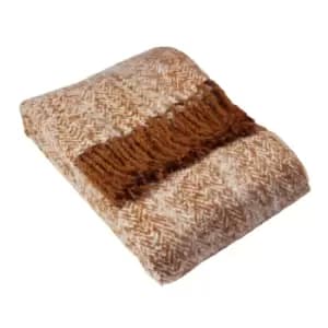 Furn. Weaver Throw Herringbone Design Fringed Edges Acrylic Gold