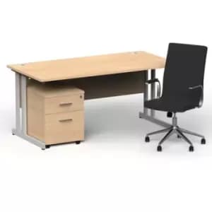 Impulse 1600/800 Silver Cant Desk Maple + 2 Dr Mobile Ped & Ezra Black