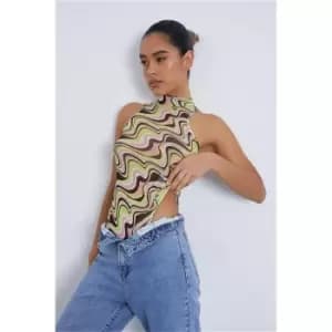 I Saw It First Green Abstract Print Racer Mesh Bodysuit - Green