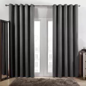 Dreamscene Pair Of Eyelet Blackout Curtains Thermal Ready Made Eyelet - Charcoal Grey 66" X 72"