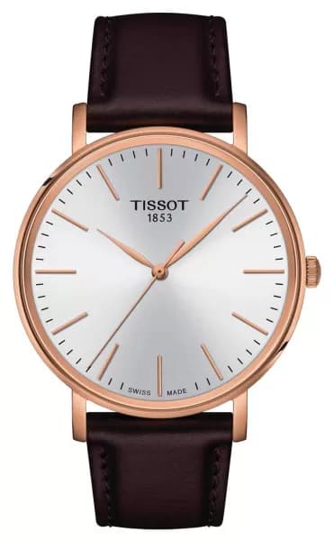 Tissot T1434103601100 Mens Everytime Silver Dial Brown Watch