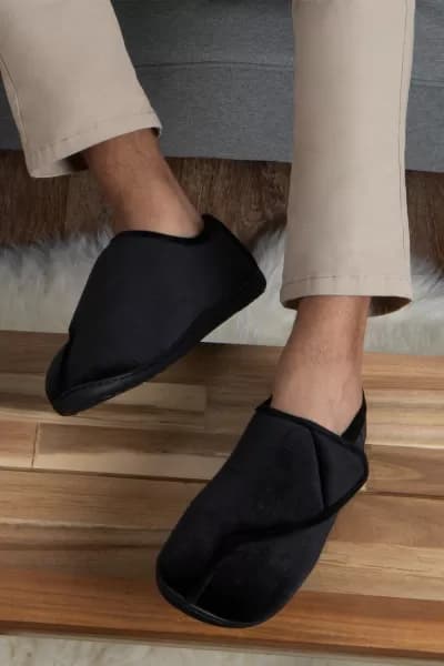 Velour Closed Back Slipper With Velcro Opening