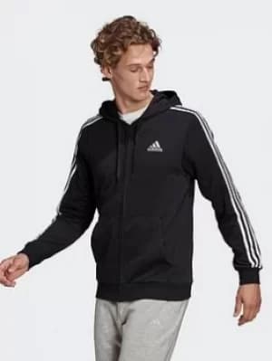 adidas Essentials French Terry 3-stripes Full-zip Hoodie, Grey/Black Size M Men