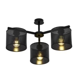 Jordan Black Multi Arm Semi Flush Ceiling light with Black Fabric Shades, 3x E27