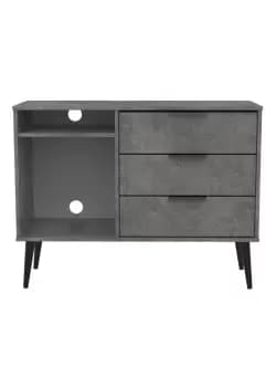 Hirato Ready Assembled 3 Drawer TV Unit Pewter Black Wood Legs