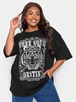 Yours Boxy Tee 2 Pack - Black & Wild Tiger, Black, Size 18, Women