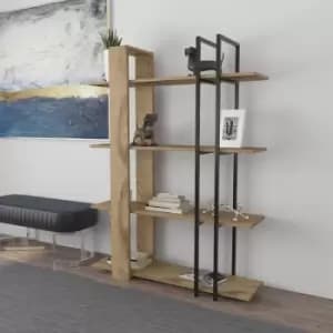 Onno Unique Design 4-tier Bookcase Bookshelf Display Unit - Oud Pattern and Black - Oud Pattern - Decorotika