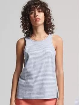 Superdry Vintage Logo Organic Stripe Vest -blue, Blue, Size 10, Women