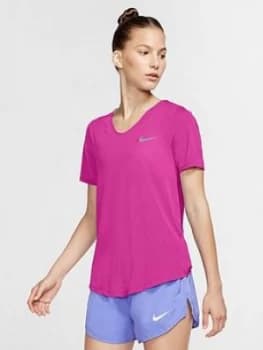 Nike Running Breathe T-Shirt - Fuchsia , Fuchsia, Size 2XL, Women