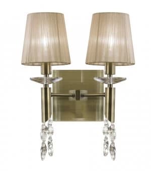 Wall Lamp Switched 2+2 Light E14+G9, Antique Brass with Soft Bronze Shades & Clear Crystal