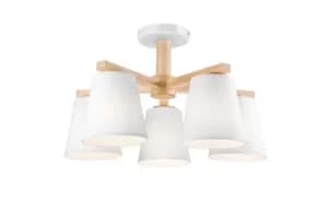 Ellie Multi Arm Semi Flush Ceiling Light, Fabric Shades White, 5x E27