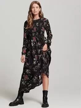 Superdry Vintage Long Smocked Dress - Multi, Size 12, Women
