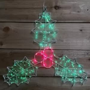 44cm LED Indoor Outdoor Christmas Holly Silhouette with Berries Decoration in Red and Green