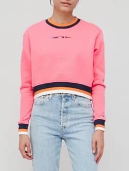 Tommy Jeans Cropped Tipping Crew Neck Jumper - Pink Size XS Women