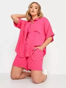 Yours Crinkle Shirt Co-ord Pink, Size 16, Women