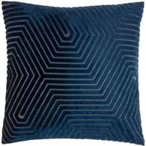 Paoletti - Evoke Geometric Cut Velvet Cushion Cover, Navy, 45 x 45 Cm