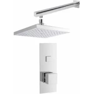 Nuie - Square Thermostatic Concealed Push Button Shower Valve with Fixed Head and Arm - Chrome