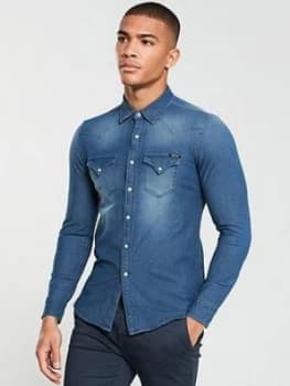 Replay Hyperflex Denim Shirt - Dark Wash, Size S, Men