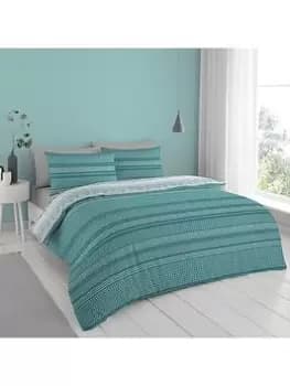 Cloudsoft Banded Spots Reversible Duvet Cover Set In Teal