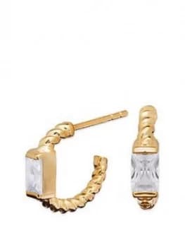 Simply Silver Sterling Silver 925 12Ct Yellow Gold Cubic Zirconia Baguette Twist Hoop Earrings