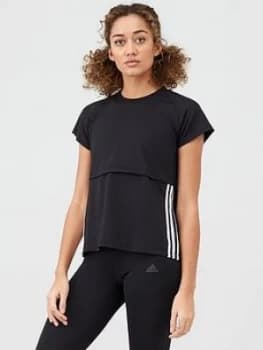 Adidas 3 Stripe Cap Sleeve T-Shirt - Black Size M Women
