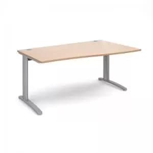 TR10 right hand wave desk 1600mm - silver frame and beech top