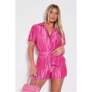 I Saw It First Pink Plisse Shirt And Short Co-Ord - Pink