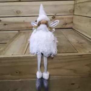 Premier Decorations Ltd - Premier 48cm White and Silver Glitter Plush Sitting Christmas Angel Figure Decoration