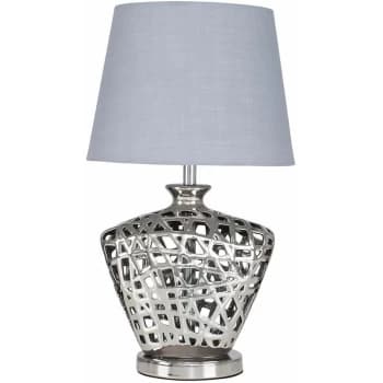 Silver Lattice Vase Table Lamp With Lampshade - Grey - No Bulb