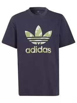 adidas Originals Junior Boys Camo Trefoil T-Shirt, Navy/Camo, Size 7-8 Years