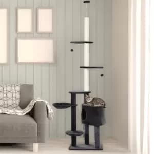 PawHut Adjustable Height Floor-To-Ceiling Vertical Cat Tree with Carpeted Platforms, Condo, Sisal Rope Scratching Areas