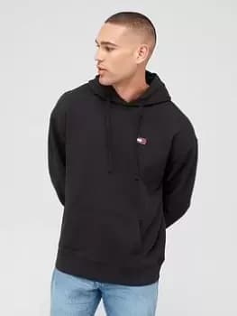 Tommy Jeans Relaxed Badge Logo Overhead Hoodie - Black, Size S, Men